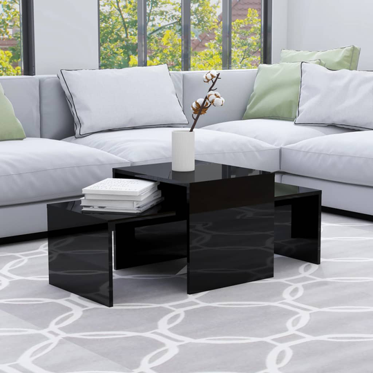 vidaXL Sohvapöytäsarja korkeakiilto musta 100x48x40 cm lastulevy