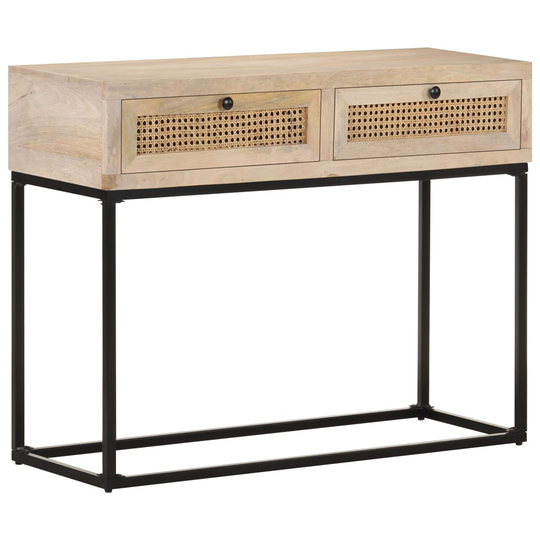 vidaXL Konsolipöytä 100x35x76 cm täysi mangopuu ja luonnonruoko