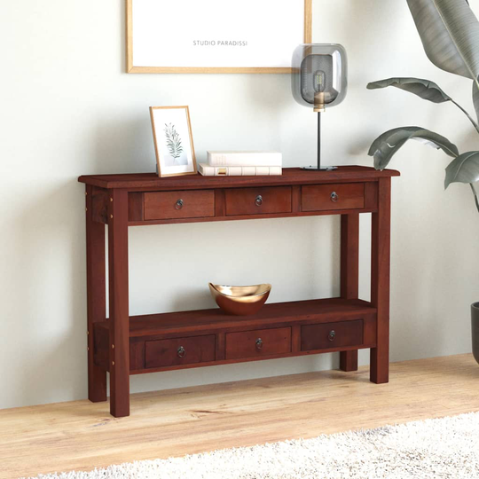 vidaXL Konsolipöytä laatikoilla ruskea 110x30x75 cm täysi mahonki