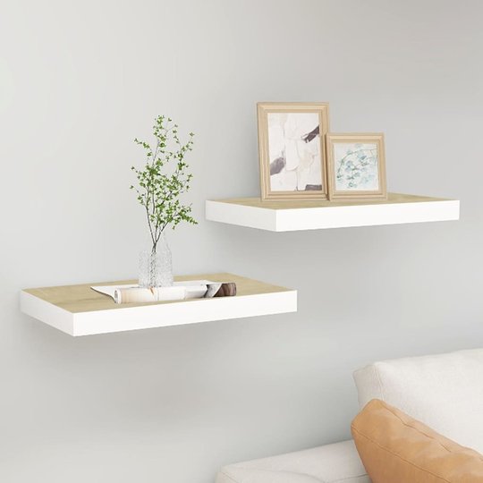 vidaXL Kelluvat seinähyllyt 2 kpl tammi ja valkoinen 50x23x3,8 cm MDF