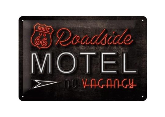 Retrotyylinen metallitaulu ROUTE 66 ROADSIDE MOTEL 20x30 cm
