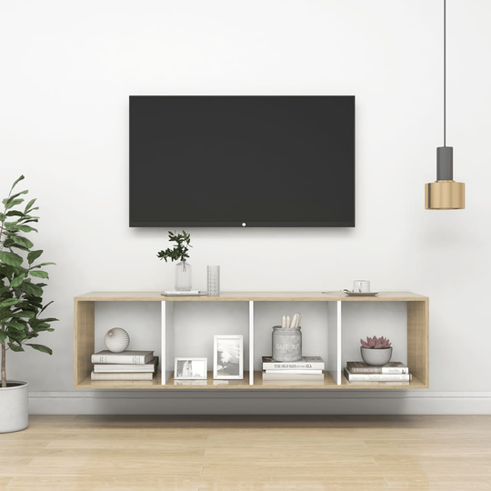 vidaXL Seinäkiinnitettävä TV-taso tammi ja valk. 37x37x142,5 cm levy