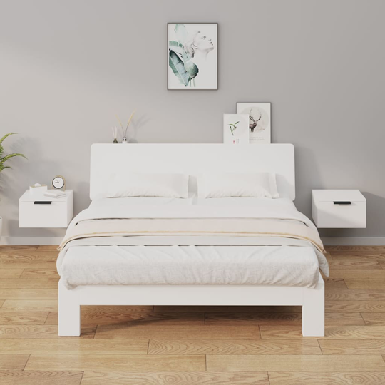 vidaXL Seinäkiinnitettävät yöpöydät 2 kpl valkoinen 34x30x20 cm