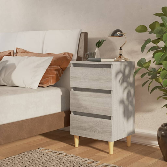 vidaXL Yöpöydät täyspuiset jalat 2 kpl harmaa Sonoma 40x35x69 cm
