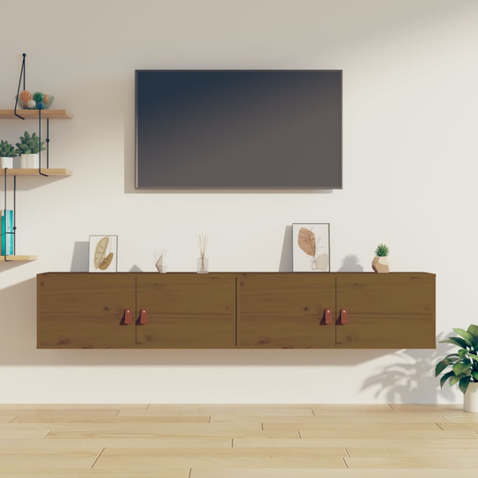 vidaXL Seinäkaapit 2 kpl hunajanruskea 80x30x30 cm täysi mänty