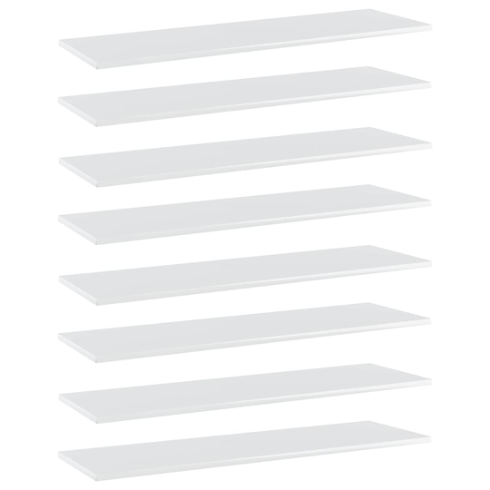 vidaXL Kirjahyllytasot 8 kpl korkeakiilto valk 100x30x1,5cm lastulevy