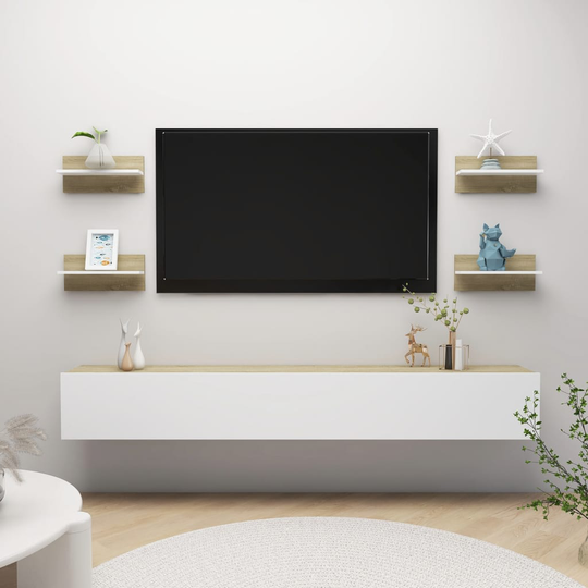 vidaXL Seinähyllyt 4 kpl valkoinen ja Sonoma-tammi 40x11,5x18 cm