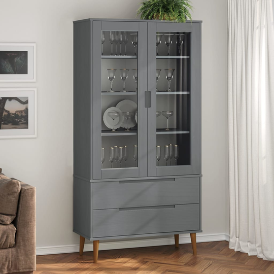 vidaXL Lasikaappi MOLDE harmaa 90x35x175 cm täysi mänty