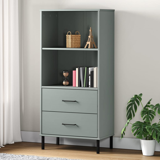 vidaXL Kirjahylly 2 laatikolla harmaa 60x35x128,5 cm täyspuu OSLO