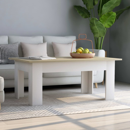 vidaXL Sohvapöytä valkoinen ja Sonoma-tammi 100x60x42 cm lastulevy
