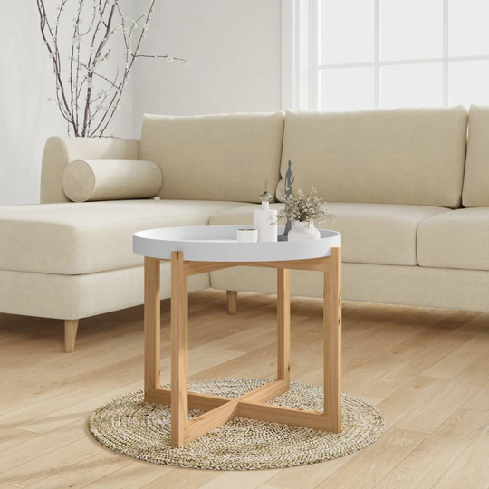 vidaXL Sohvapöytä valkoinen 53x53x43,5 cm tekninen puu ja täysi mänty