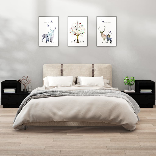 vidaXL Yöpöydät 2 kpl musta 60x34x51 cm täysi mänty