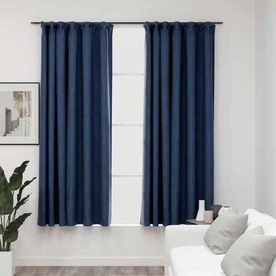 vidaXL Pellavamaiset pimennysverhot koukuilla 2 kpl sininen 140x175 cm