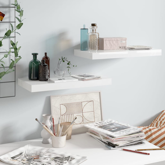 vidaXL Kelluvat seinähyllyt 2 kpl korkeakiilto valk. 50x23x3,8 cm MDF