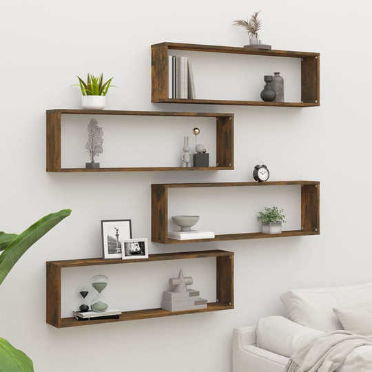 vidaXL Seinäkuutiohyllyt 4 kpl savutammi 100x15x30 cm tekninen puu