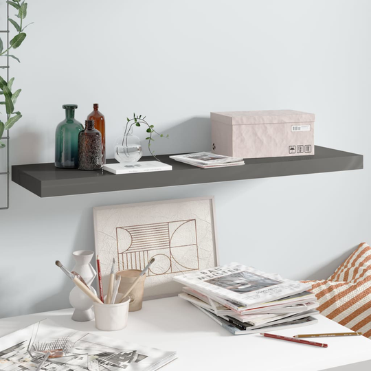 vidaXL Kelluva seinähylly korkeakiilto harmaa 90x23,5x3,8 cm MDF