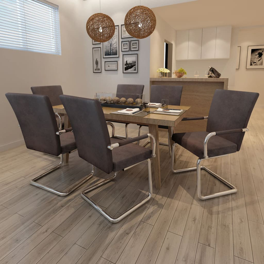 vidaXL Cantilever Ruokapöydän tuolit 6 kpl ruskea Leathaire
