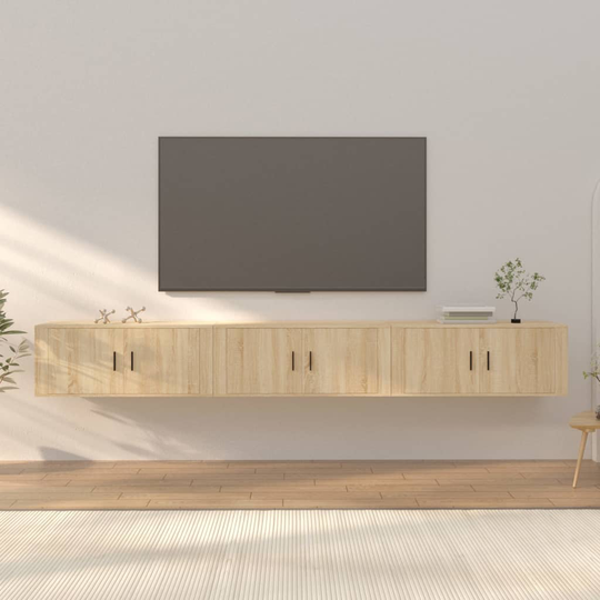 vidaXL Seinäkiinnitettävät TV-kaapit 3 kpl Sonoma-tammi 100x34,5x40 cm