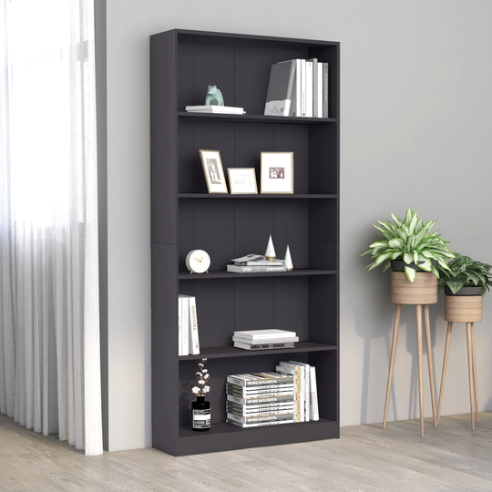 vidaXL 5-tasoinen kirjahylly harmaa 80x24x175 cm lastulevy