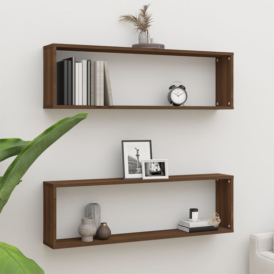 vidaXL Seinäkuutiohyllyt 2 kpl ruskea tammi 100x15x30 cm tekninen puu