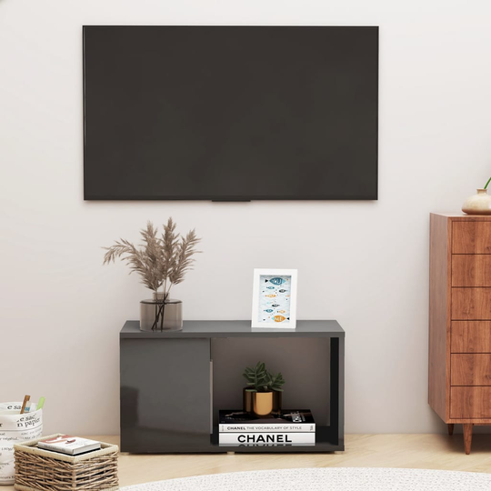 vidaXL TV-taso korkeakiilto harmaa 60x24x32 cm lastulevy