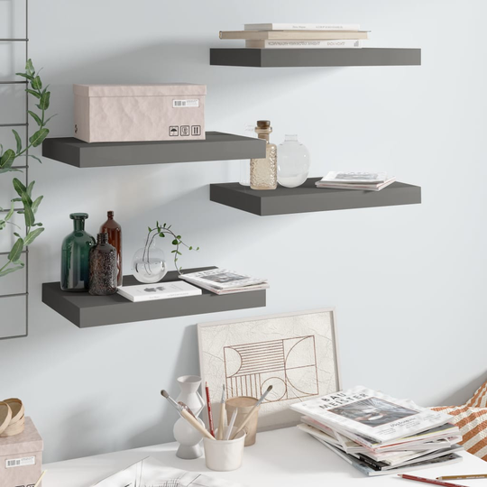 vidaXL Kelluvat seinähyllyt 4kpl korkeakiilto harmaa 40x23x3,8 cm MDF