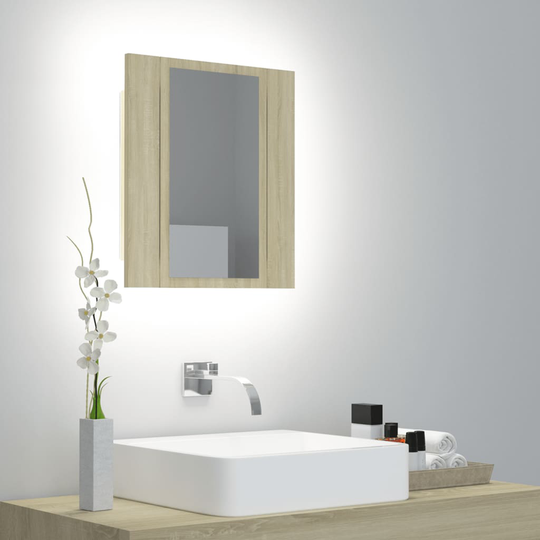 vidaXL Kylpyhuoneen LED peilikaappi Sonoma tammi 40x12x45 cm akryyli