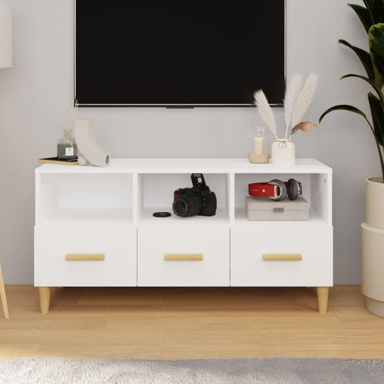 vidaXL TV-taso korkeakiilto valkoinen 102x36x50 cm tekninen puu