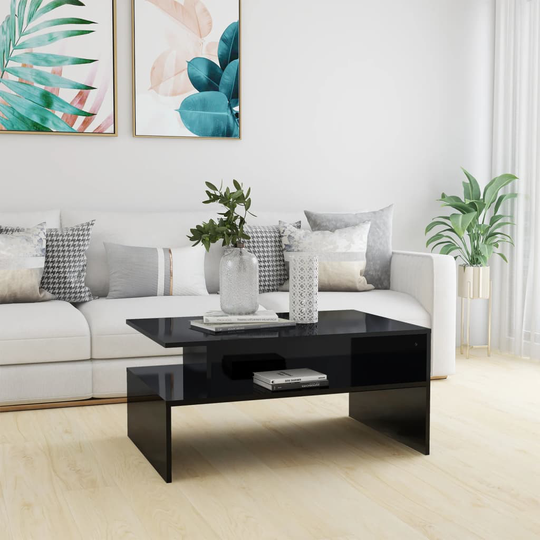 vidaXL Sohvapöytä korkeakiilto musta 90x60x42,5 cm lastulevy