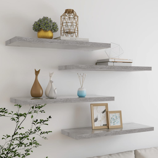 vidaXL Kelluvat seinähyllyt 4 kpl betoninharmaa 80x23,5x3,8 cm MDF