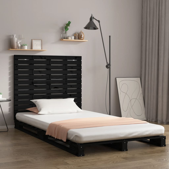 vidaXL Sängynpääty seinälle musta 96x3x91,5 cm täysi mänty