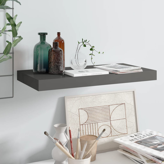 vidaXL Kelluva seinähylly korkeakiilto harmaa 50x23x3,8 cm MDF