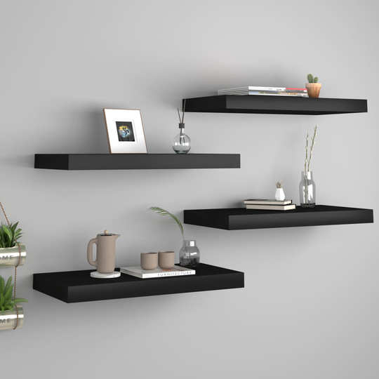 vidaXL Kelluvat seinähyllyt 4 kpl musta 50x23x3,8 cm MDF