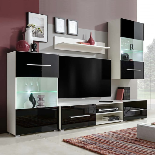 vidaXL TV-kalustekokonaisuus LED-valoilla 5 osaa musta