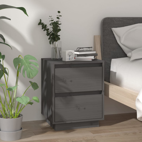 vidaXL Yöpöytä harmaa 40x35x50 cm täysi mänty
