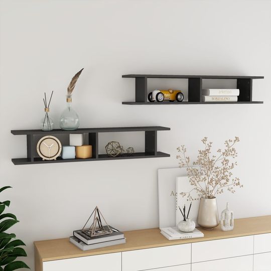 vidaXL Seinähyllyt 2 kpl korkeakiilto harmaa 105x18x20 cm lastulevy