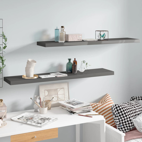 vidaXL Kelluvat seinähyllyt 2kpl kork.kiilto harmaa 120x23,5x3,8cm MDF