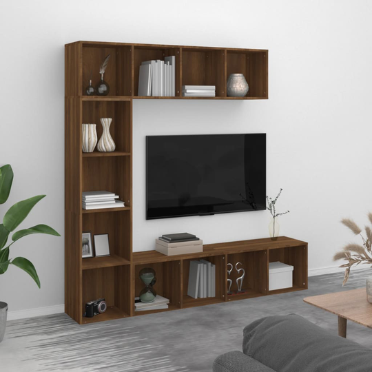 vidaXL 3-osainen Kirjahylly/TV-kaappisarja ruskea tammi 180x30x180 cm