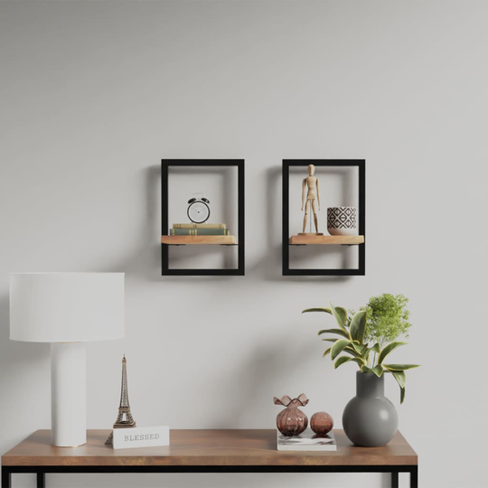 vidaXL Seinähyllyt 2 kpl 25x25x35 cm täysi akasiapuu ja teräs