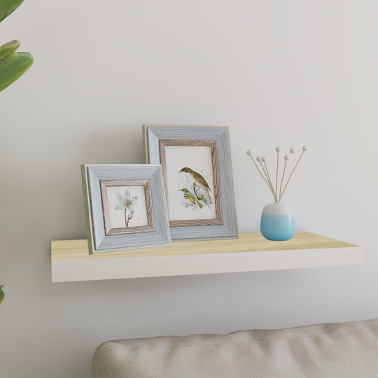vidaXL Kelluva seinähylly tammi ja valkoinen 60x23,5x3,8 cm MDF