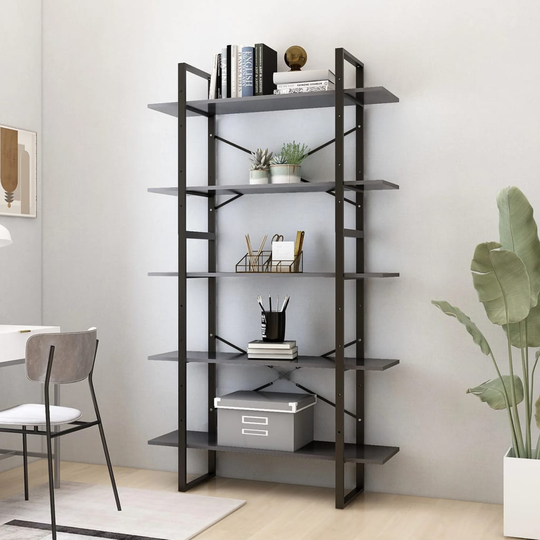 vidaXL 5-tasoinen kirjahylly harmaa 100x30x175 cm lastulevy