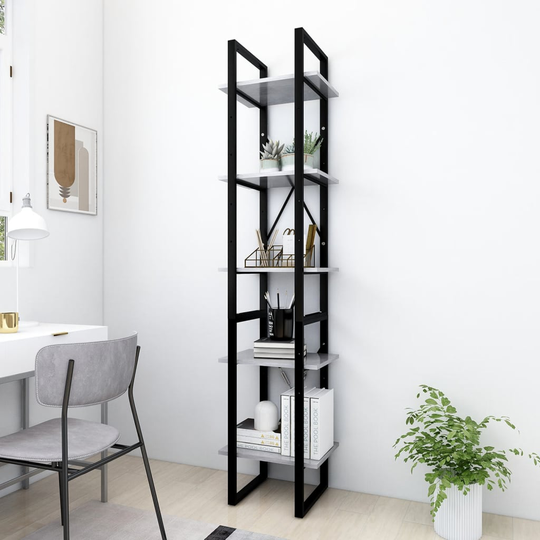 vidaXL 5-tasoinen kirjahylly betoninharmaa 40x30x175 cm lastulevy