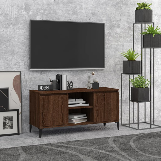vidaXL TV-taso metallijaloilla ruskea tammi 103,5x35x50 cm