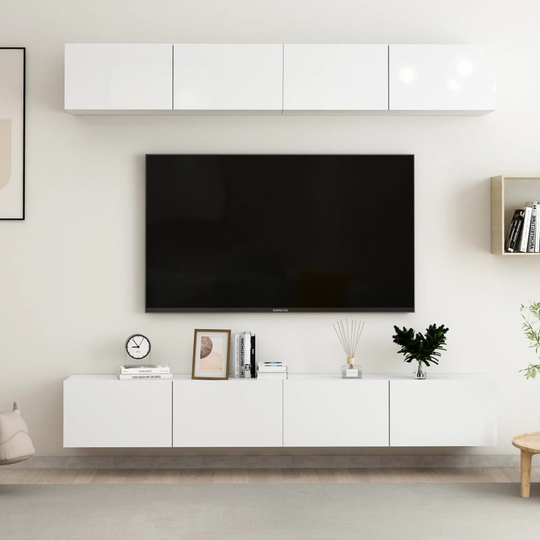 vidaXL TV-tasot 4 kpl korkeakiilto valkoinen 100x30x30 cm lastulevy