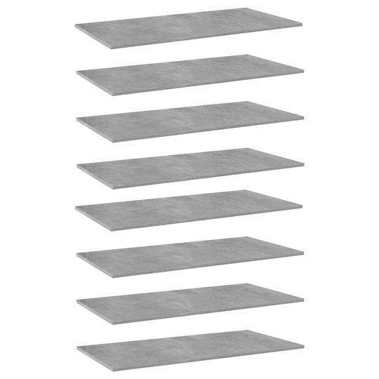 vidaXL Kirjahyllytasot 8 kpl betoninharmaa 80x30x1,5 cm lastulevy