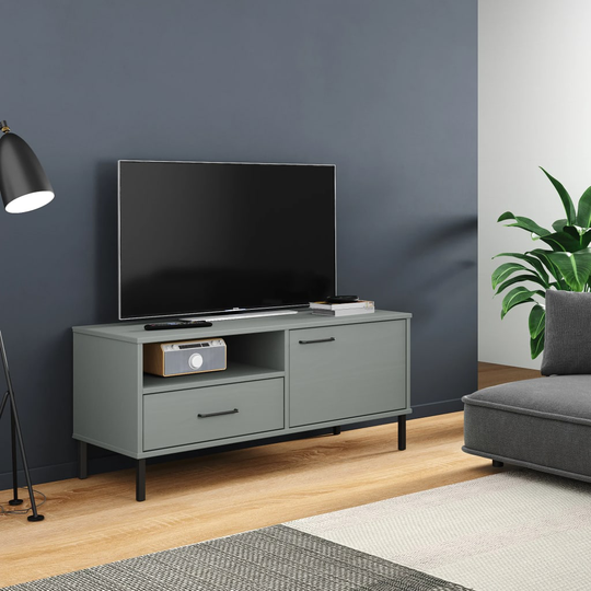 vidaXL TV-taso metallijaloilla harmaa täysi mänty OSLO