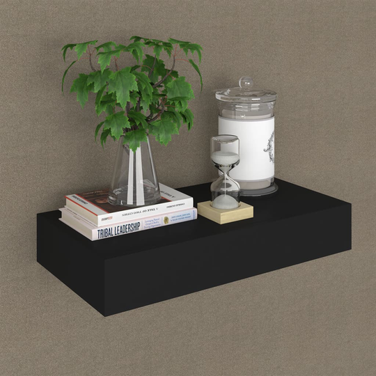 vidaXL Kelluva seinähylly vetolaatikolla musta 48x25x8 cm