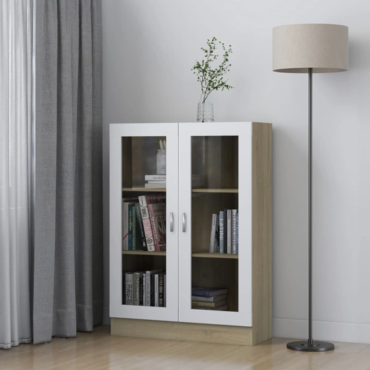 vidaXL Vitriinikaappi valk. ja Sonoma-tammi 82,5x30,5x115 cm lastulevy