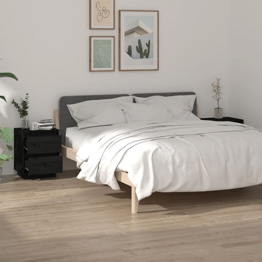 vidaXL Yöpöydät 2 kpl musta 40x35x50 cm täysi mänty