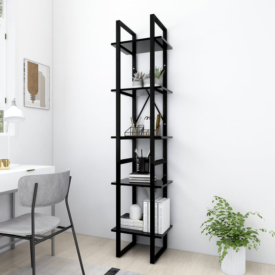 vidaXL 5-tasoinen kirjahylly musta 40x30x175 cm lastulevy